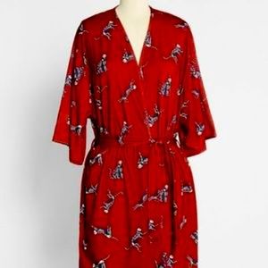 ModCloth Spooky Kitty Short Sleeve Robe, S